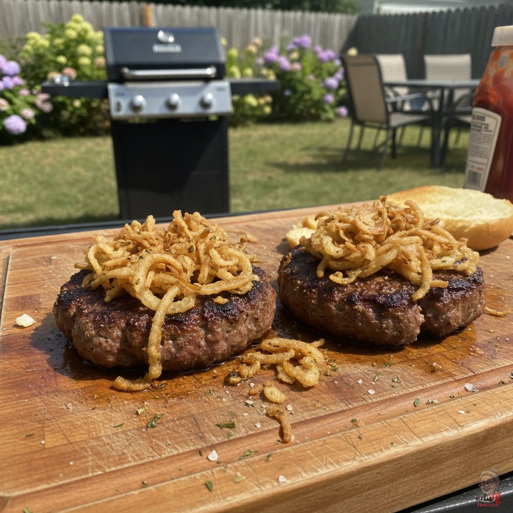 Buletten mit Röstzwiebeln — Gasgrill