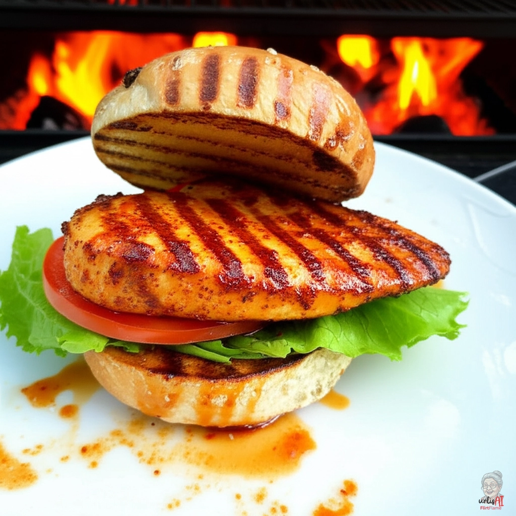 Caramel Fire Chicken Burger — Kohlegrill