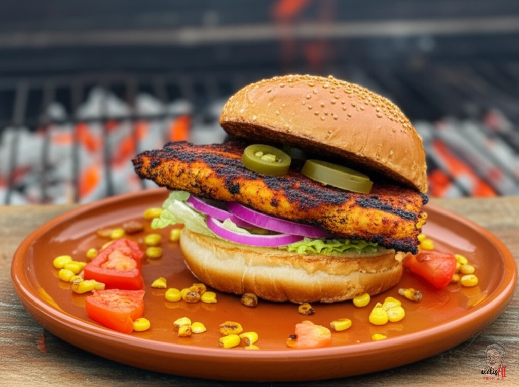 Desert Fire Chicken Burger — Kohlegrill
