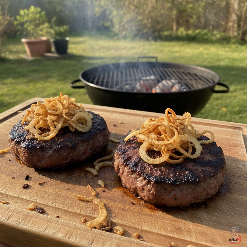 Fleischpflanzerl mit Röstzwiebeln — Kohlegrill