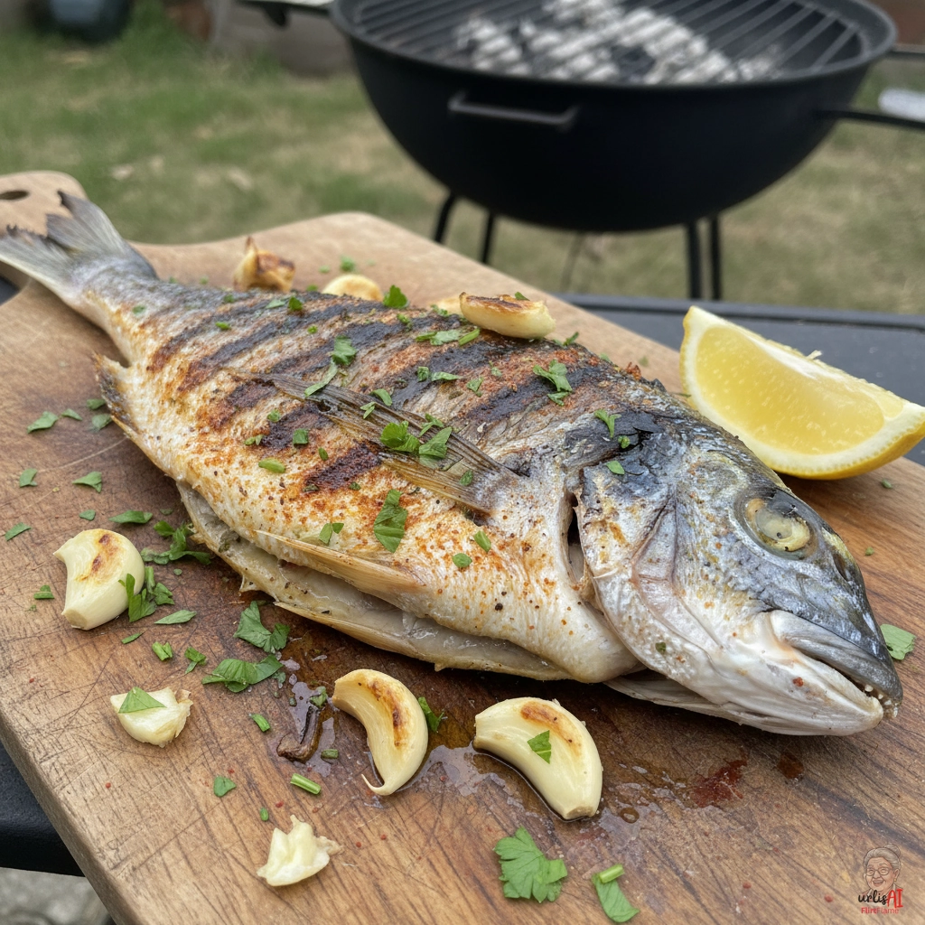 Geröstete Knoblauchdorade — Kohlegrill