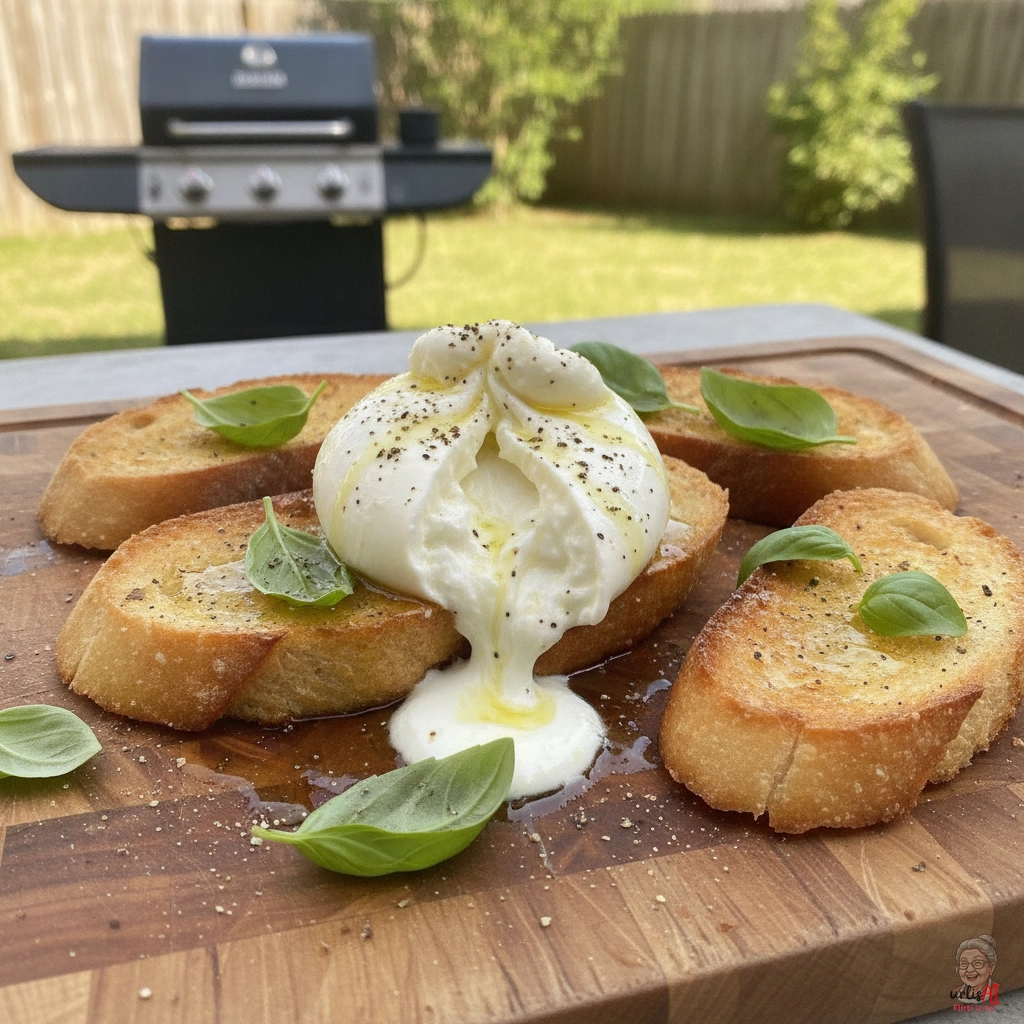 Golden Burrata Crostini — Gasgrill