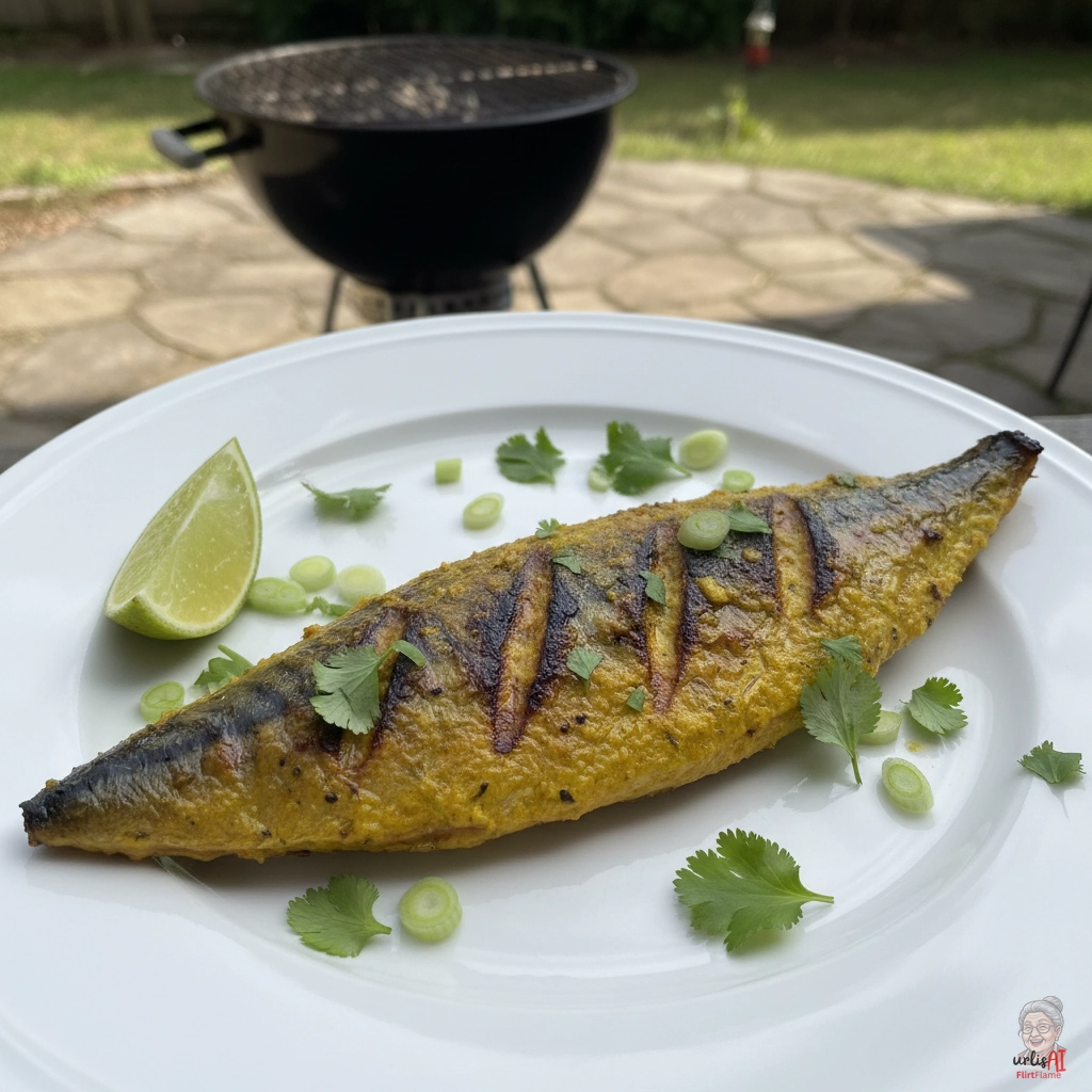 Goldene Currymakrele — Kohlegrill