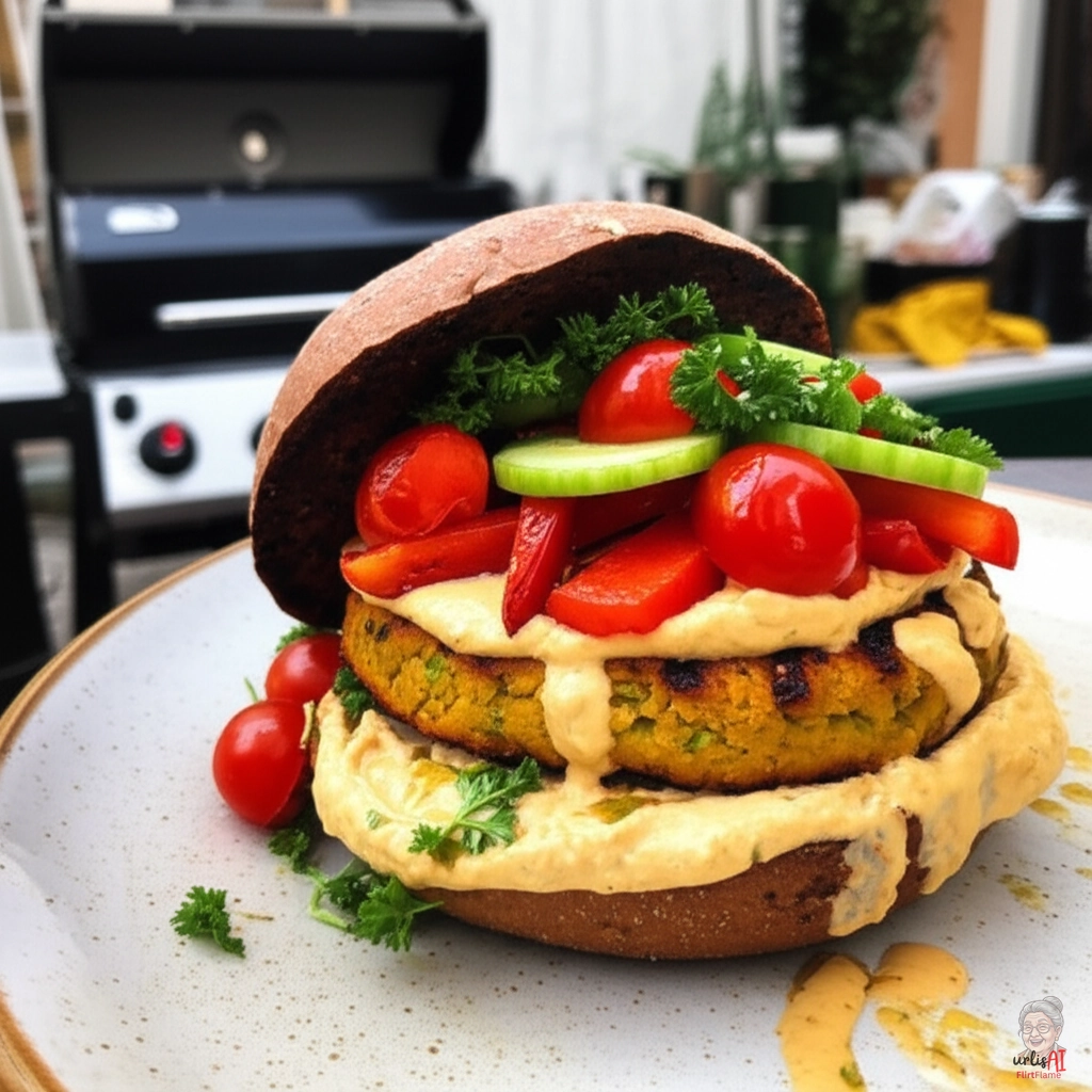 Goldener Hummus Burger — Gasgrill