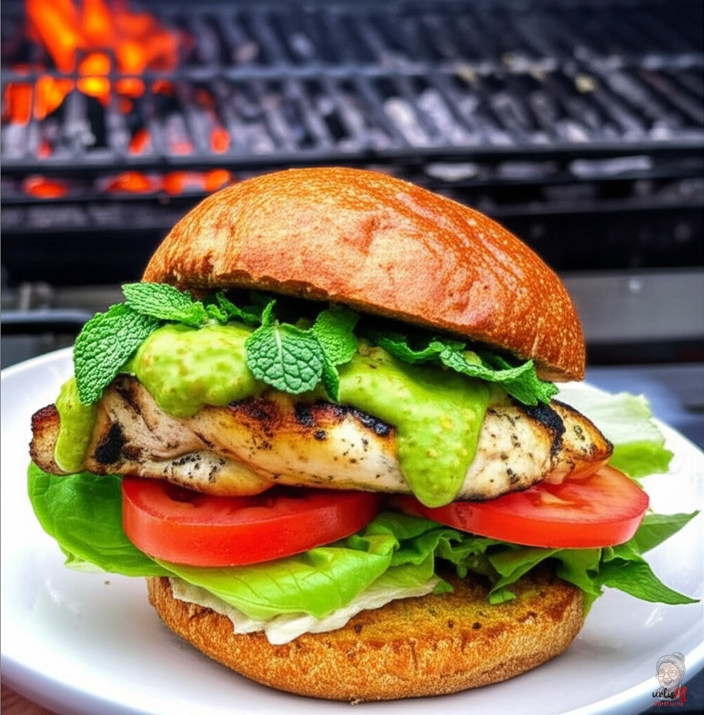 Kiwi Flame Chicken Burger — Kohlegrill