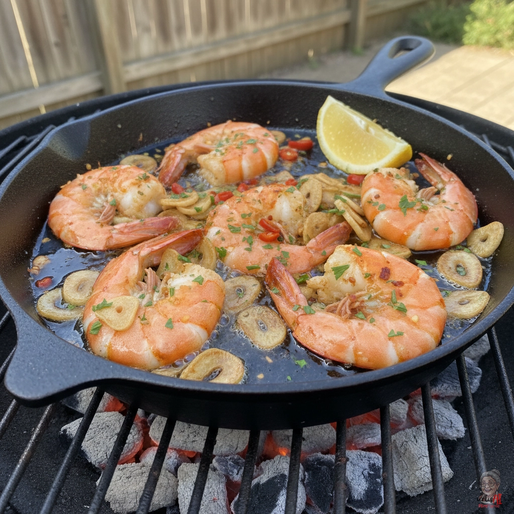 Kohlefeuer Knoblauchprawns — Kohlegrill