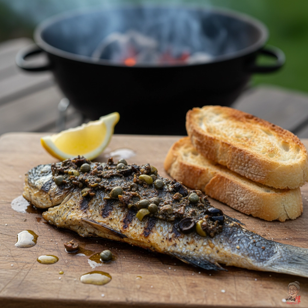 Kohlefeuer Olivenbarsch — Kohlegrill