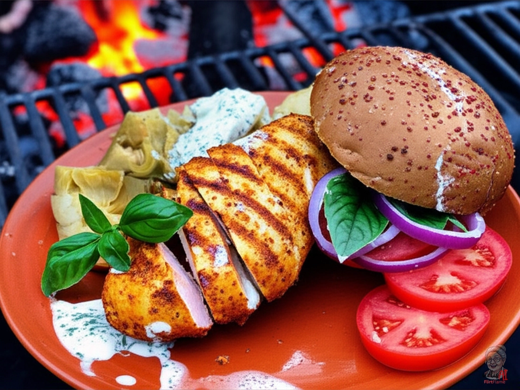 Mediterranean Fire Chicken Burger — Kohlegrill