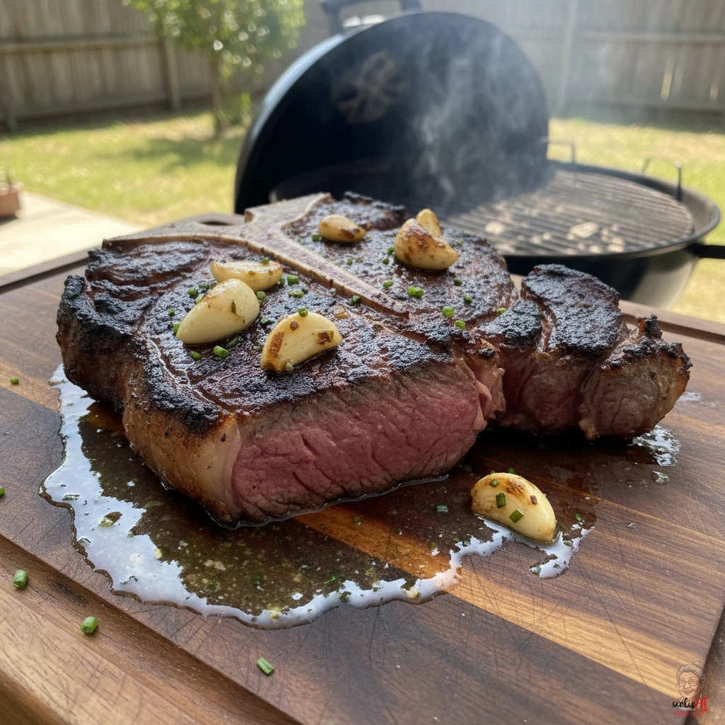 Porterhouse Knoblauch — Kohlegrill