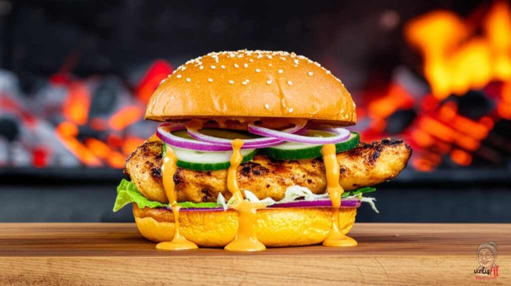 Satay Fire Chicken Burger — Kohlegrill
