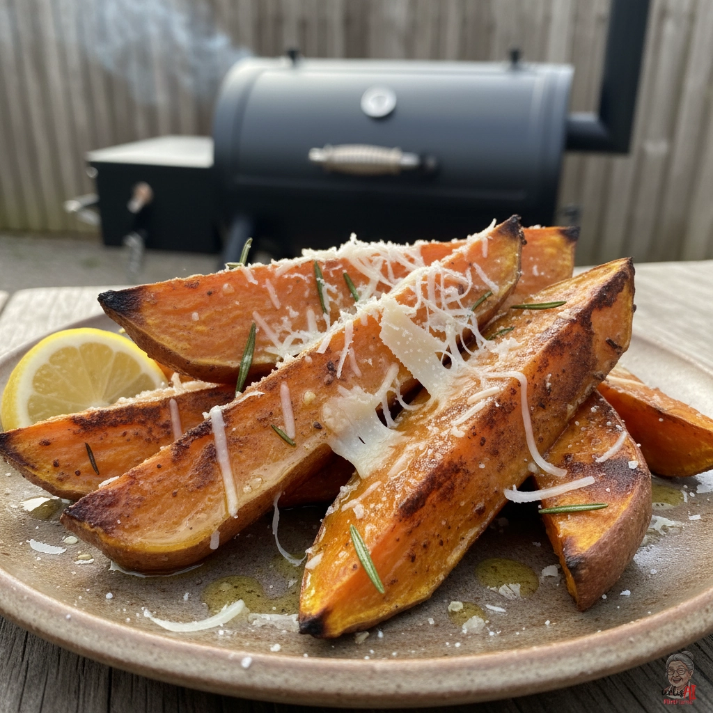 Smoked Parmigiano Süßkartoffelwedges — Smoker