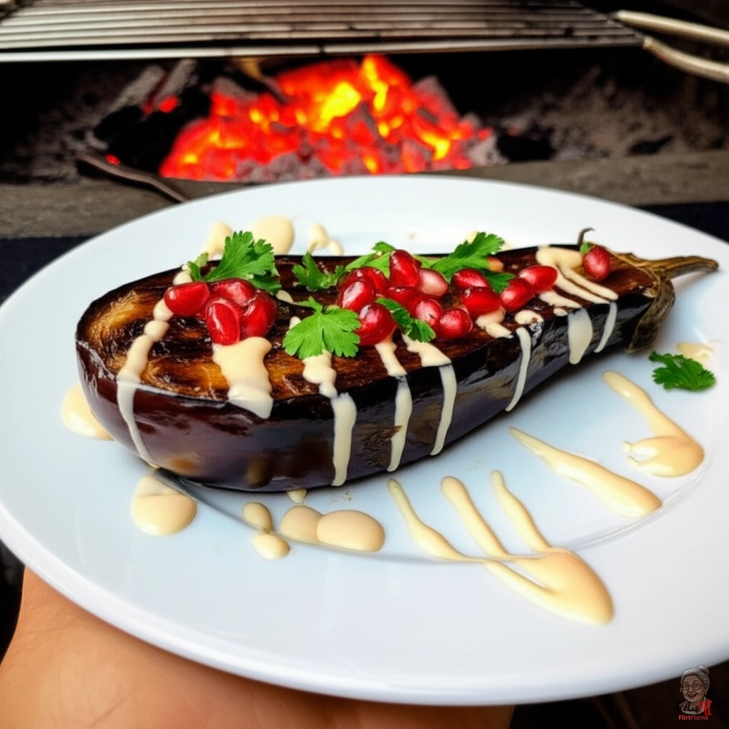 Aubergine Tahini Granatapfel — Kohlegrill