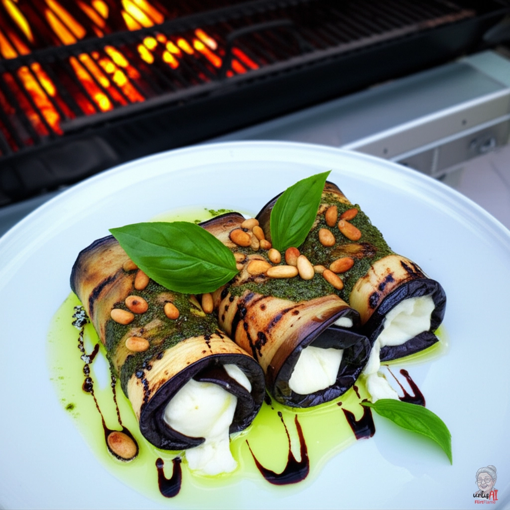 Auberginenröllchen Pesto Mozzarella — Kohlegrill