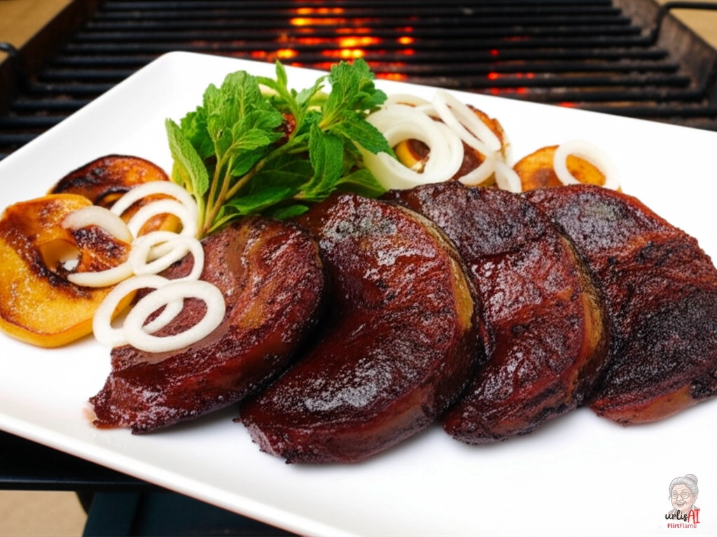 Blutwurstscheiben Apfel Zwiebel — Kohlegrill