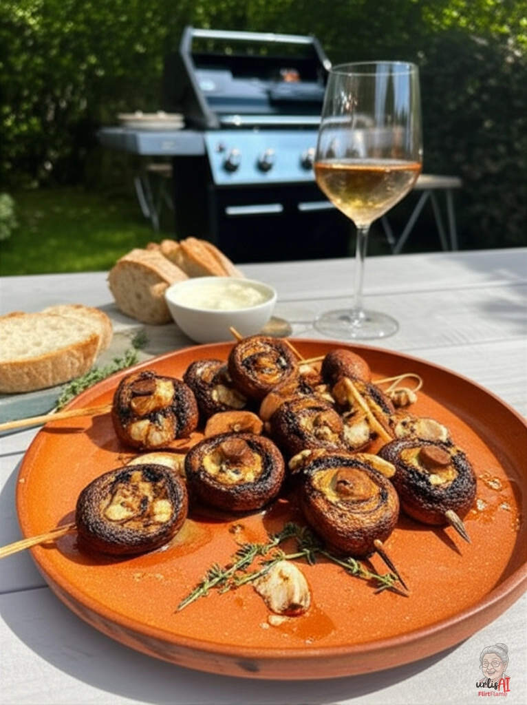 Champignon Spieße Mediterran — Gasgrill