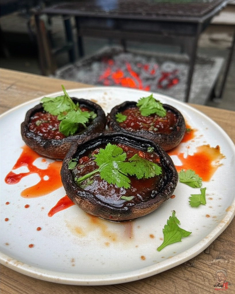 Pflaumenglasierte Grillpilze — Kohlegrill