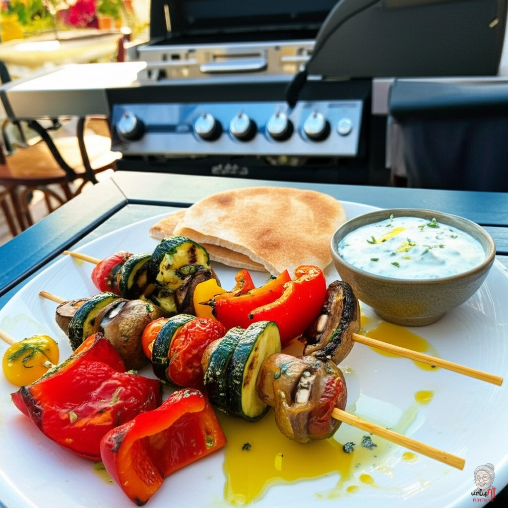 Bunte Oregano Grillspieße — Gasgrill