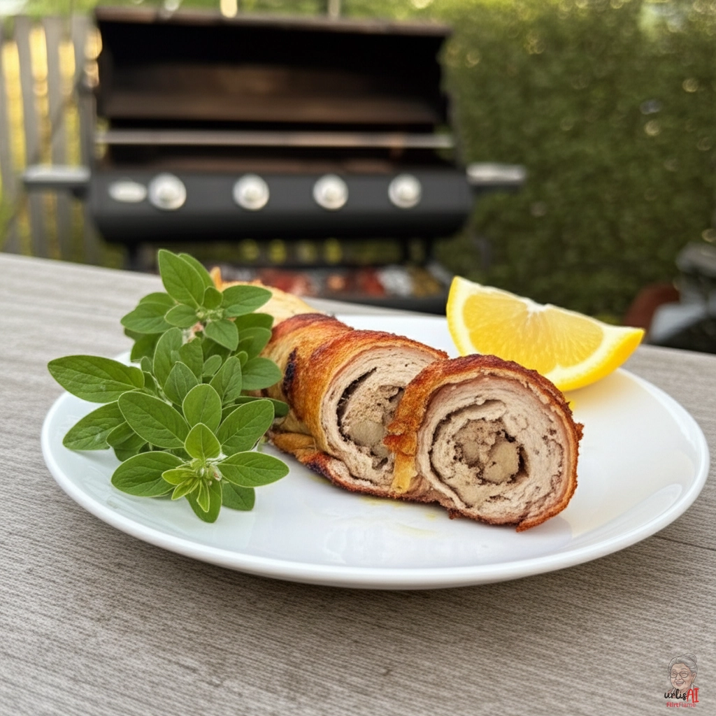 Würzige Kokoretsi Rolle — Kohlegrill