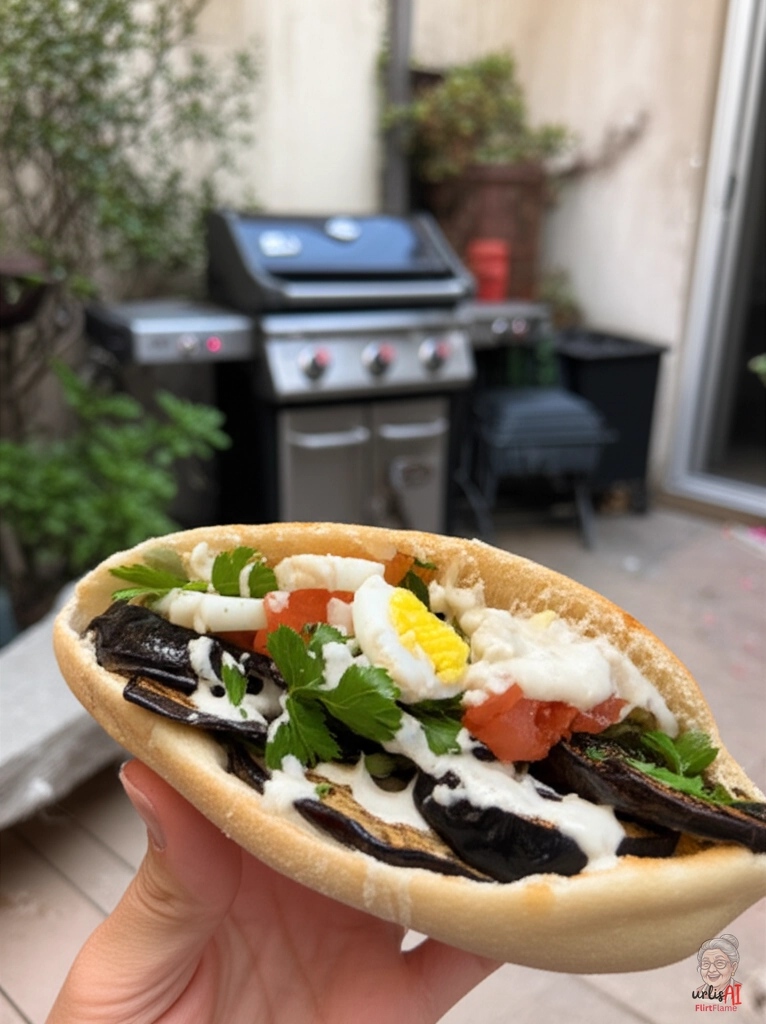 Goldene Auberginentaschen — Gasgrill
