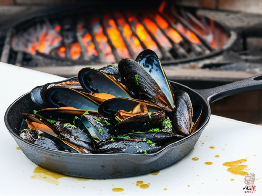 Dampfende Weinmuscheln — Kohlegrill