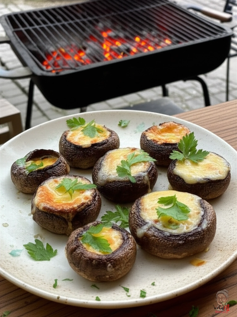 Niederländische Gouda-Champignons Holzkohle — Kohlegrill