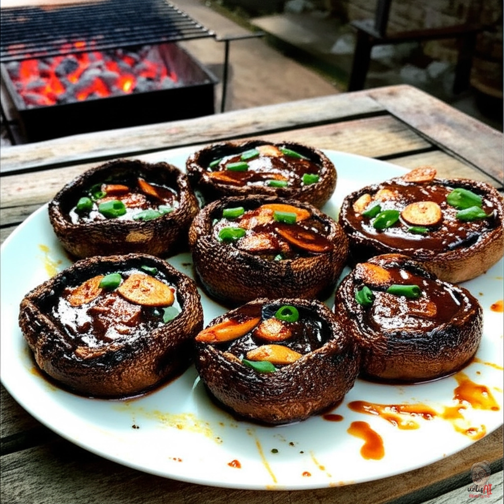Samtbraune Adobopilze — Kohlegrill