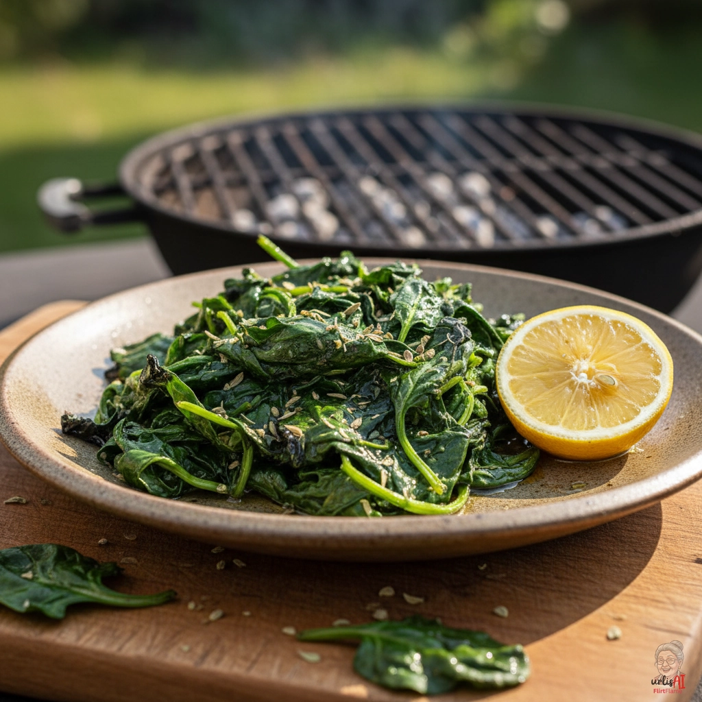Mediterraner Knoblauchspinat — Kohlegrill